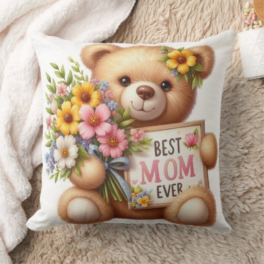 Das "Beste Mama aller Zeiten" Teddy Throw Kissen (Decke)