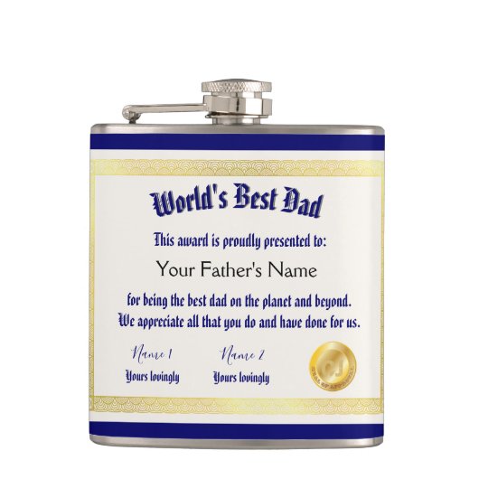 Das beste Vater-Zertifikat der modernen Funny Worl Flachmann (Vorderseite)