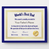 Das beste Vater-Zertifikat der modernen Funny Worl Fotoplatte (Vorderseite)
