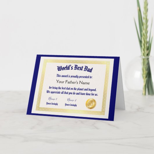 Das beste Vater-Zertifikat der modernen Funny Worl Karte (Vorderseite)