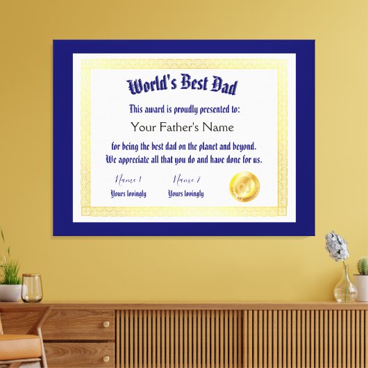 Das beste Vater-Zertifikat der modernen Funny Worl Leinwanddruck (Insitu (Wohnzimmer))