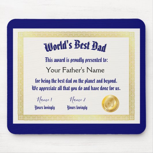 Das beste Vater-Zertifikat der modernen Funny Worl Mousepad (Vorne)