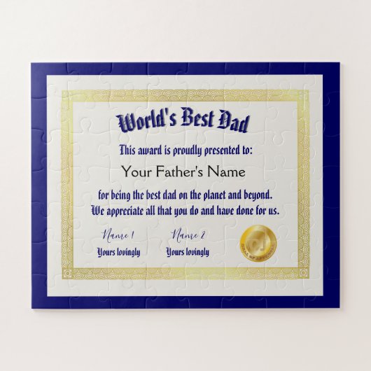 Das beste Vater-Zertifikat der modernen Funny Worl Puzzle (Horizontal)
