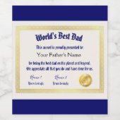 Das beste Vater-Zertifikat der modernen Funny Worl Weinetikett (Einzelnes Label)