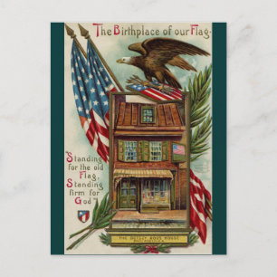Das Betsey Ross Haus, Adler und Flagge Postkarte
