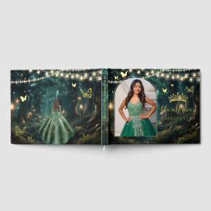 Das bezaubernde Forest Emerald Gold Quinceañera Fo Gästebuch