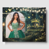 Das bezaubernde Forest Emerald Gold Quinceañera Fo Gästebuch (Vorderseite)