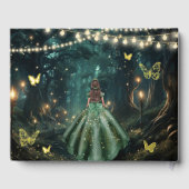 Das bezaubernde Forest Emerald Gold Quinceañera Fo Gästebuch (Rückseite)