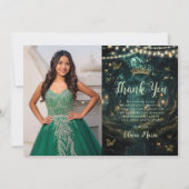 Das bezaubernde Forest Emerald Green Quinceañera F Dankeskarte (Vorderseite)