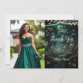 Das bezaubernde Forest Emerald Green Quinceañera F Dankeskarte (Vorderseite)