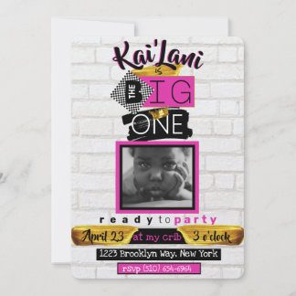 Das BIG 1| Hip Hop Retro 1. Geburtstag Foto Rosa Einladung