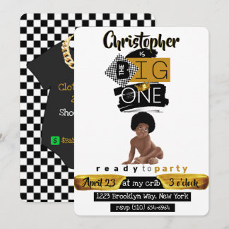 Das BIG | Afro Hip Hop Baby Boy Retro Geburtstag Einladung