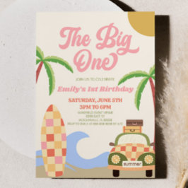 Das Big One Beach Surf Rosa 1. Geburtstag Party Einladung