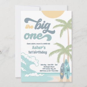 Das Big One Retro Surf 1. Geburtstag Party Einladung