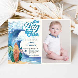 Das Big One Surf Beach 1. Geburtstag Foto Einladung