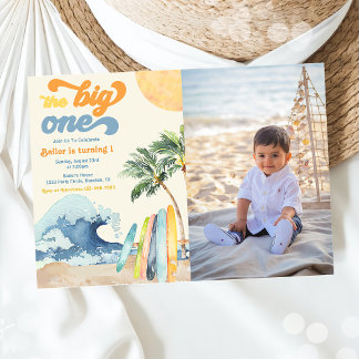 Das Big One Surf Beach 1. Geburtstag Foto Einladung
