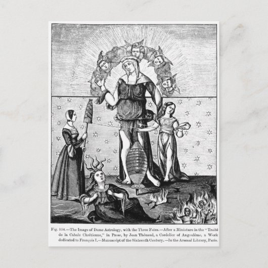 Das Bild der Dame Astrologie mit den drei Postkarte (Vorderseite)