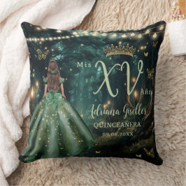 Das Bild des bezauberten Waldes Smaragdgrün Quince Kissen