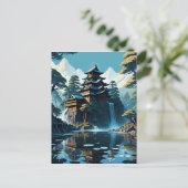 Das Bild eines japanischen Klosters mit Bäumen und Postkarte (Stehend Vorderseite)
