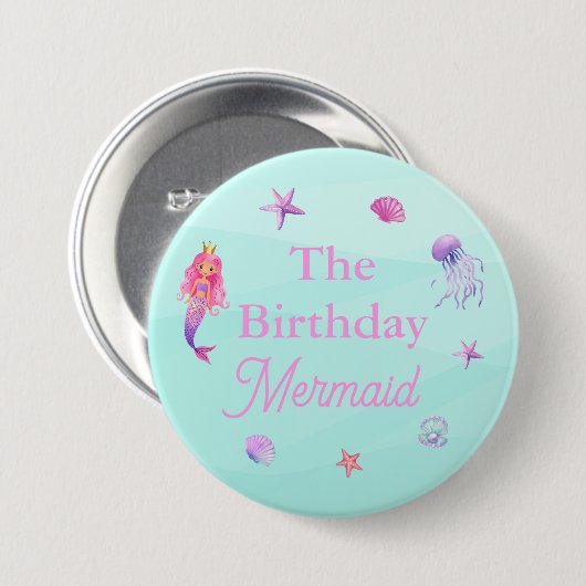 Das Birthday Mermaid-Party Button (Vorne & Hinten)