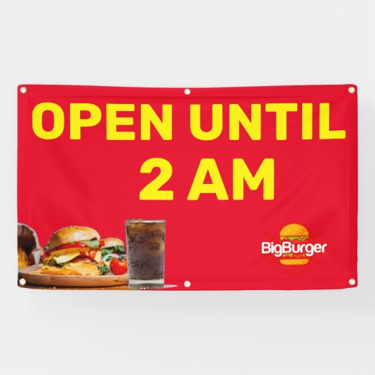 Das bis 2 Uhr morgens geöffnete Burger-Restaurant Banner (Horizontal)