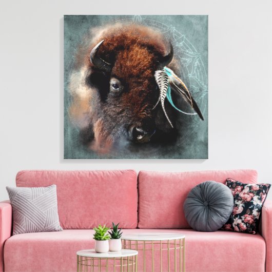 Das Bison - überzogene Canvas Leinwanddruck (Insitu (Wohnzimmer))