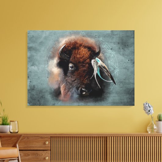 Das Bison - überzogene Canvas Leinwanddruck (Insitu (Wohnzimmer))