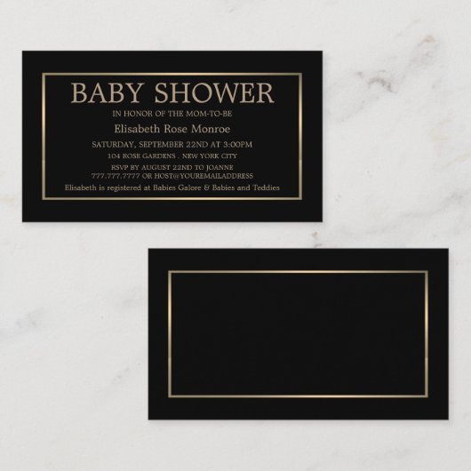 Das Black & Gold Baby Showticket für moderne & kle Visitenkarte (Vorne/Hinten)