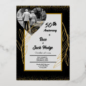 Das Black Gold Hearts Foto 50 Jahre alt Folieneinladung (Vorderseite)