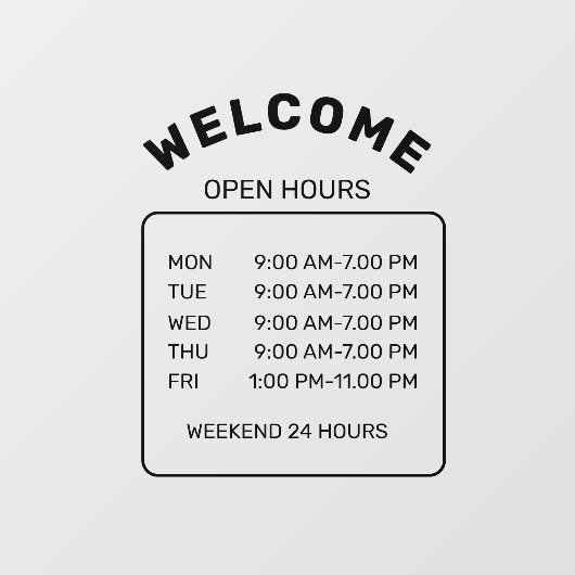 Das Black Minimalistisch Open-Hours Café mit eigen Fensteraufkleber (Blatt)