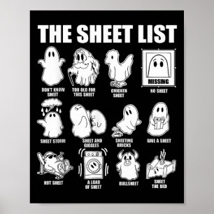 Das Blatt listet lustige Geister auf Halloween-Kos Poster