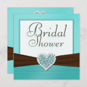 Das blaue Aqua, weißes Juwel-Herz-Brautparty laden Einladung (Vorne/Hinten)