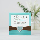 Das blaue Aqua, weißes Juwel-Herz-Brautparty laden Einladung (Stehend Vorderseite)