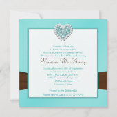 Das blaue Aqua, weißes Juwel-Herz-Brautparty laden Einladung (Rückseite)