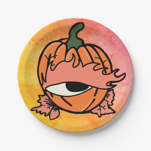 Das blaue Auge des spoky Pumpkins Pappteller (Vorderseite)