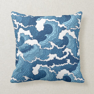 Das Blaue Muster der großen Welle Kissen