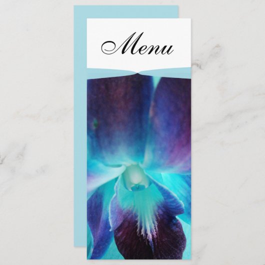 Das blaue Orchideen-Hochzeits-Menü Menükarte (Vorne/Hinten)