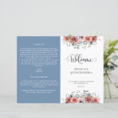 Das blaue Quinceanera-Programm mit Blütenblättern (Stehend Vorderseite)