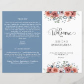 Das blaue Quinceanera-Programm mit Blütenblättern (Vorderseite)