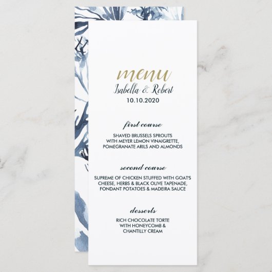 Das blaue Riff | Nautical Wedding Menu Menükarte (Vorne/Hinten)