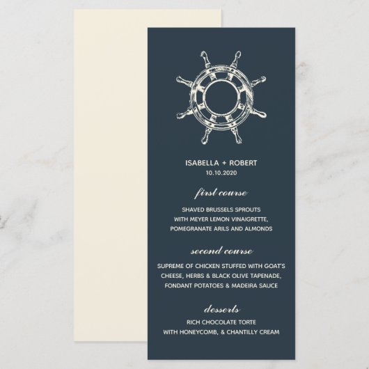 Das blaue Schiffsrad | Nautical Wedding Menu Menükarte (Vorne/Hinten)