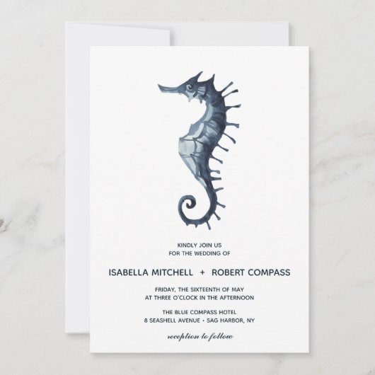 Das blaue Seepferd | Einladung zur Hochzeit (Vorderseite)