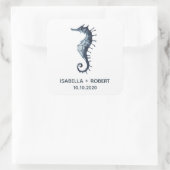 Das blaue Seepferd | Hochzeitsmonogramm Quadratischer Aufkleber (Tasche)