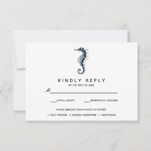 Das blaue Seepferd Hochzeitsrabatt mit Essenswah RSVP Karte