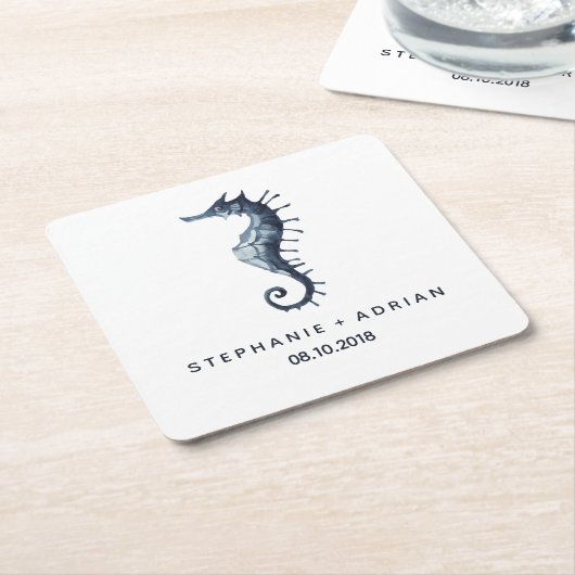 Das blaue Seepferd | Maßgeschneiderte Hochzeit Rechteckiger Pappuntersetzer (angewinkelt)