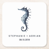 Das blaue Seepferd | Maßgeschneiderte Hochzeit Rechteckiger Pappuntersetzer (Vorderseite)