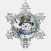 Das blaue und weiße Schneemannskreuz Schneeflocken Zinn-Ornament (Vorderseite)