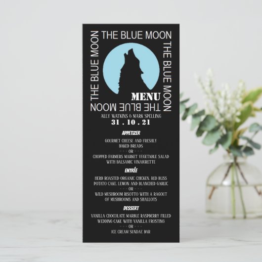 Das "Blue Moon", das "Halloween-Party Menu" Menükarte (Stehend Vorderseite)