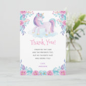 Das Blumen Einhorn danken Ihnen zu kardieren Dankeskarte (Stehend Vorderseite)