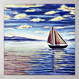 Das Boot bewegt sich von der Küste weg Poster